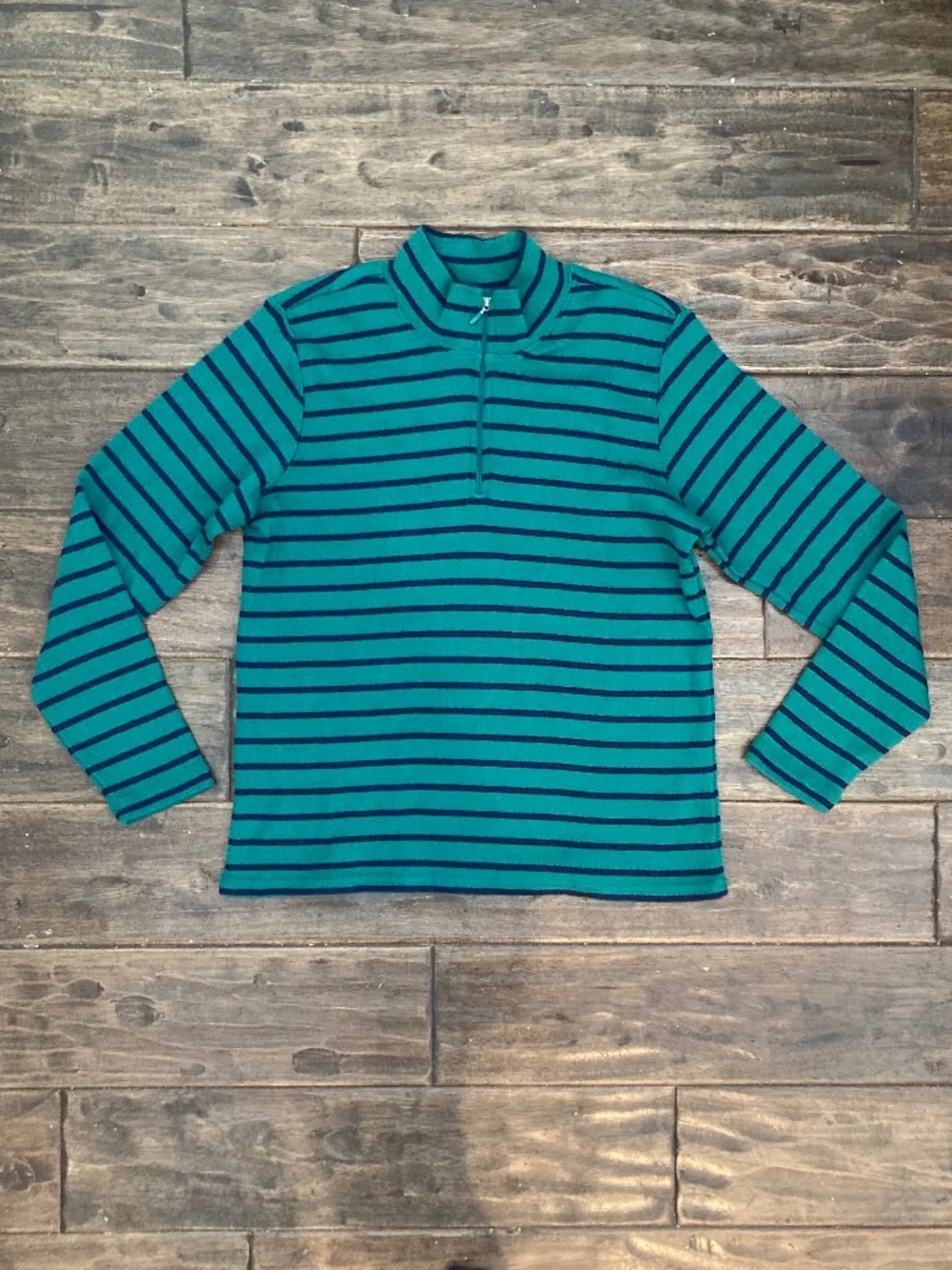 LL Bean Striped 1/4 Zip Sweater Womens Large Petite 100% Cotton Mock Neck